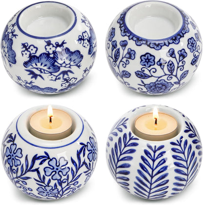 Blue and White Chinoiserie Tealight Holders, Set of 4