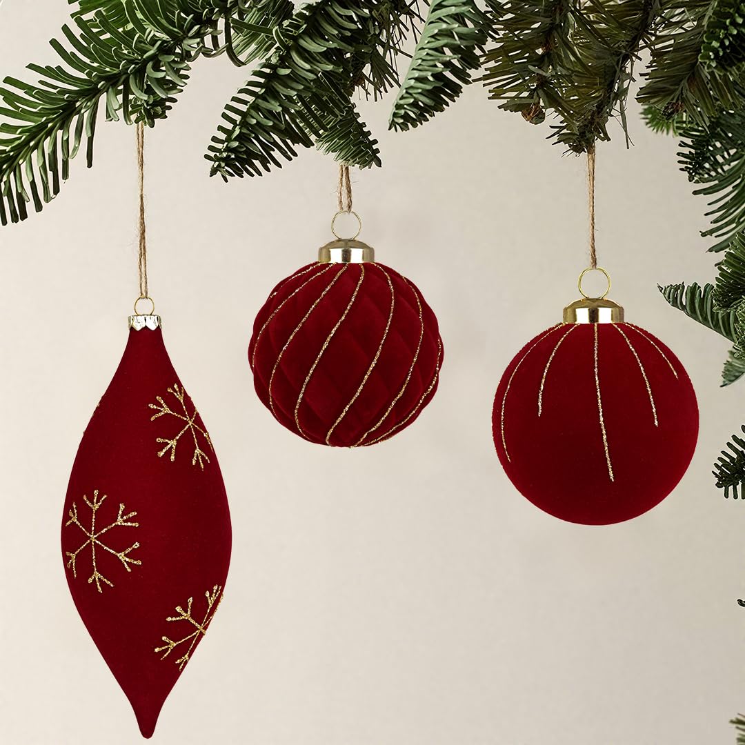 Royal Blue Velvet Christmas Ornament Balls, Set of 12