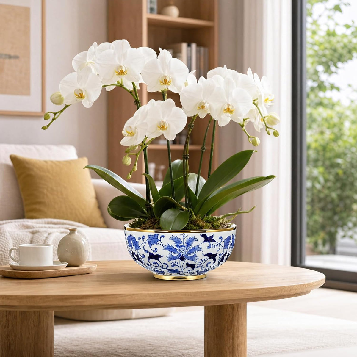 Blue and White Chinoiserie Bowl Planter, 9 Inch