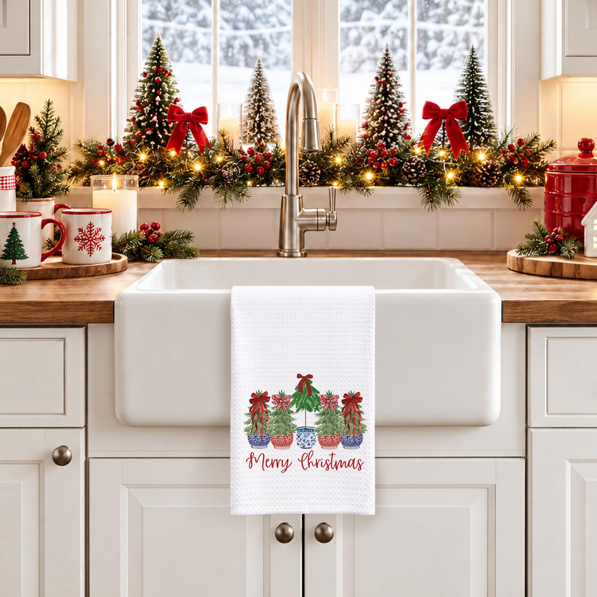 Chinoiserie Christmas Kitchen Hand Towels, 16x24 Inch