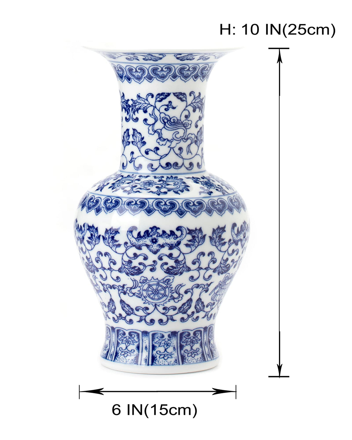 GaLouRo Blue and White Ginger Jar Vase, 9 to 10 Inch