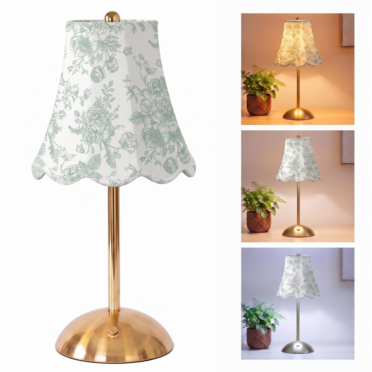 Blue Floral Cordless Table Lamp