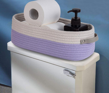 Woven Cotton Rope Toilet Tank Basket, Navy and White
