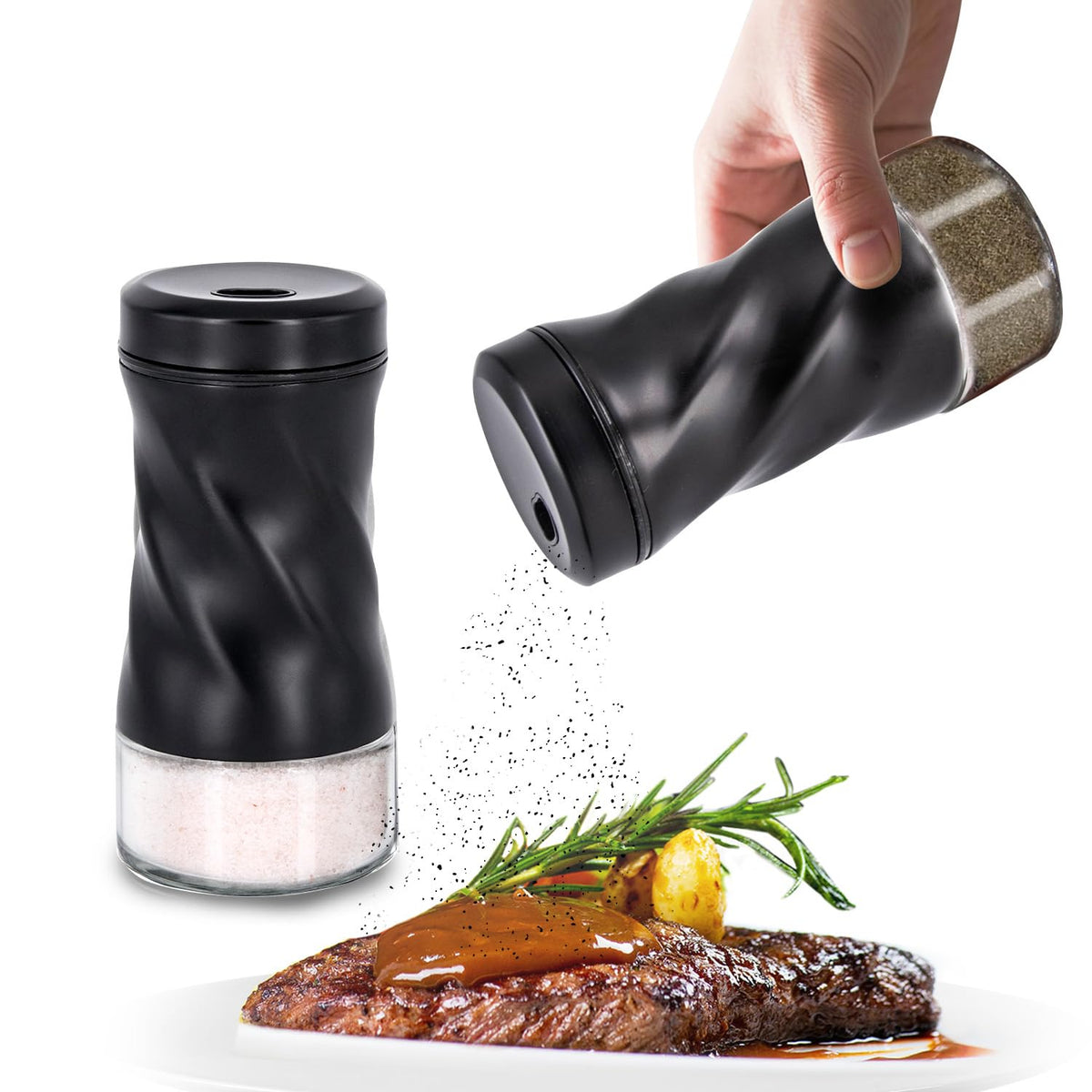 Glass Salt and Pepper Shakers, Adjustable, 4 oz, Set of 2