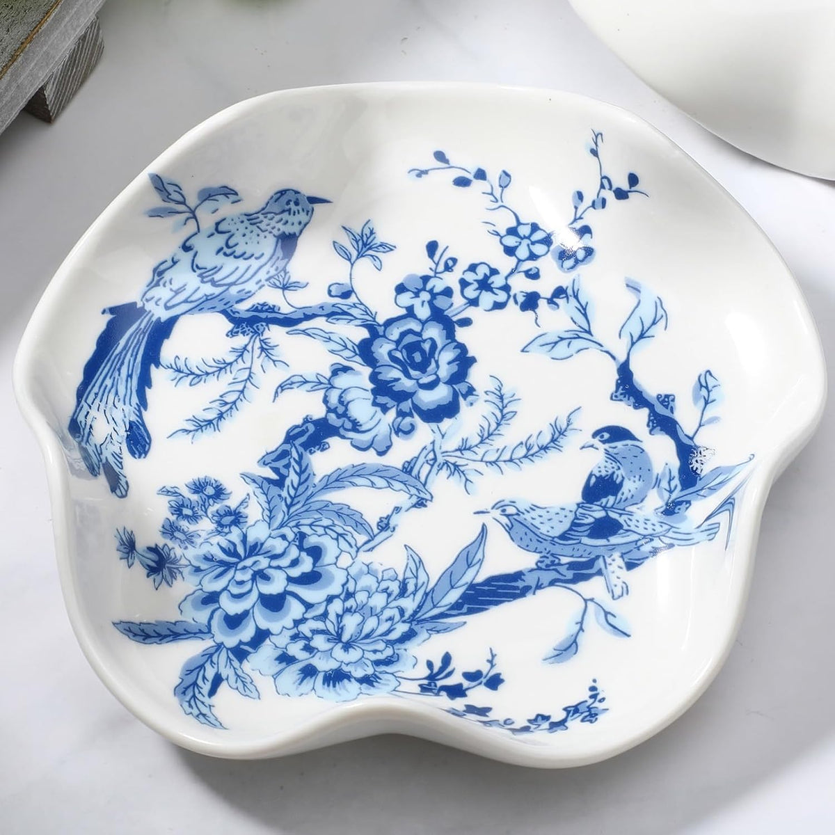 Chinoiserie Ceramic Bird Spoon Rest, Blue and White