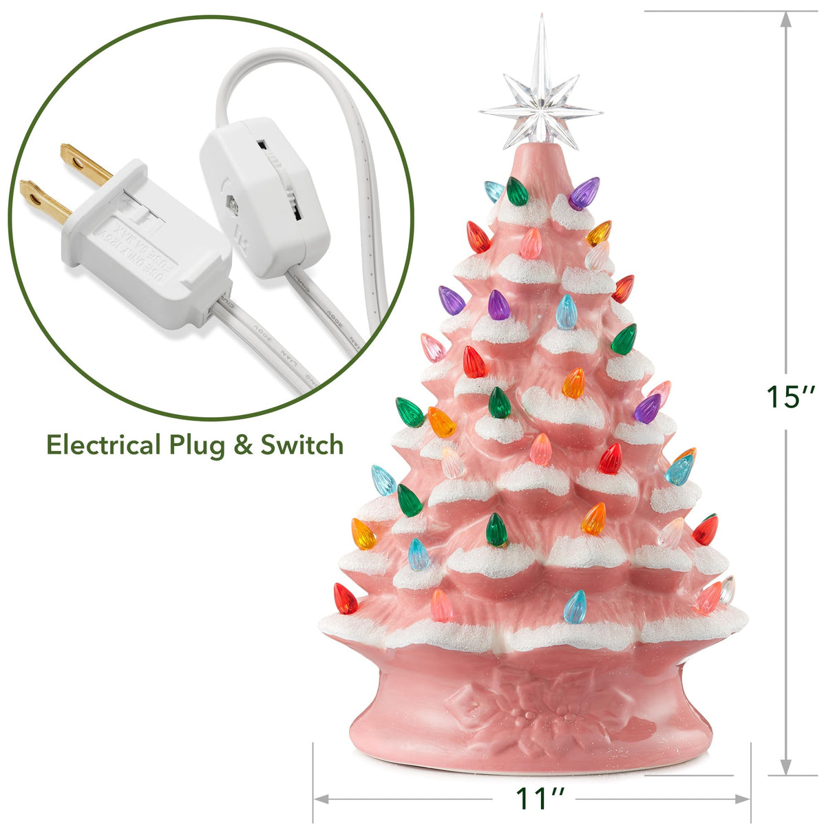 Hand Painted Ceramic Christmas Tree, 15 Inch Pre-Lit
