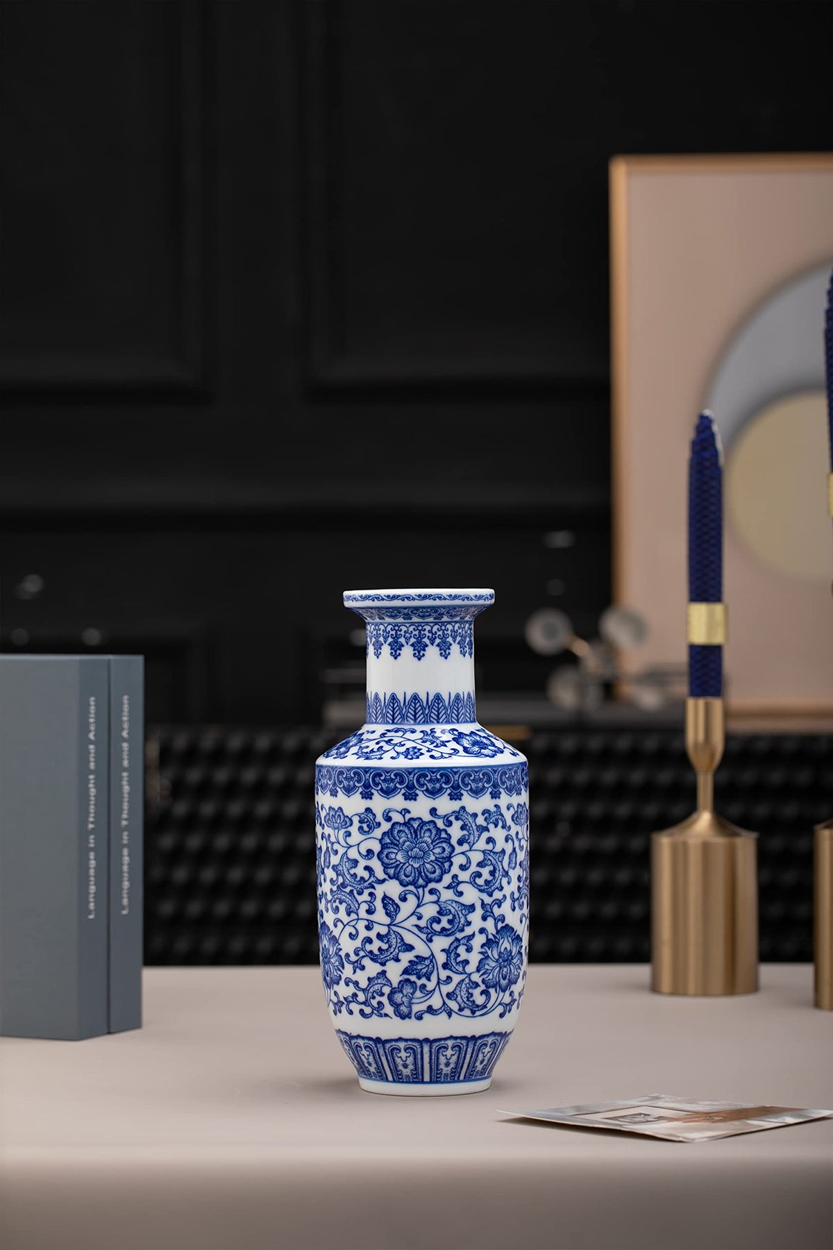 GaLouRo Blue and White Ginger Jar Vase, 9 to 10 Inch