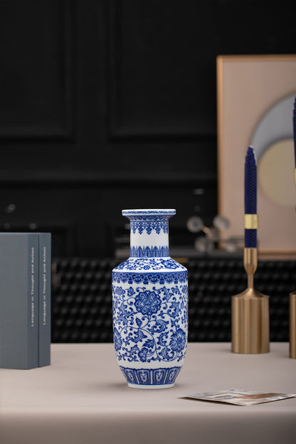 GaLouRo Blue and White Ginger Jar Vase, 9 to 10 Inch