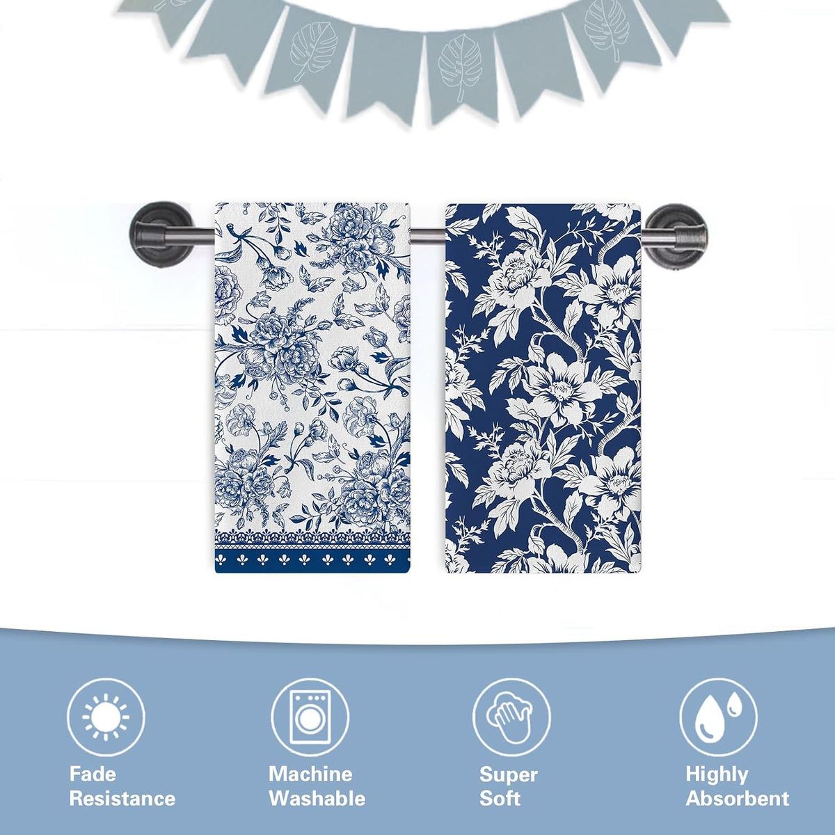 Vintage Floral Kitchen Towels, Set of 2