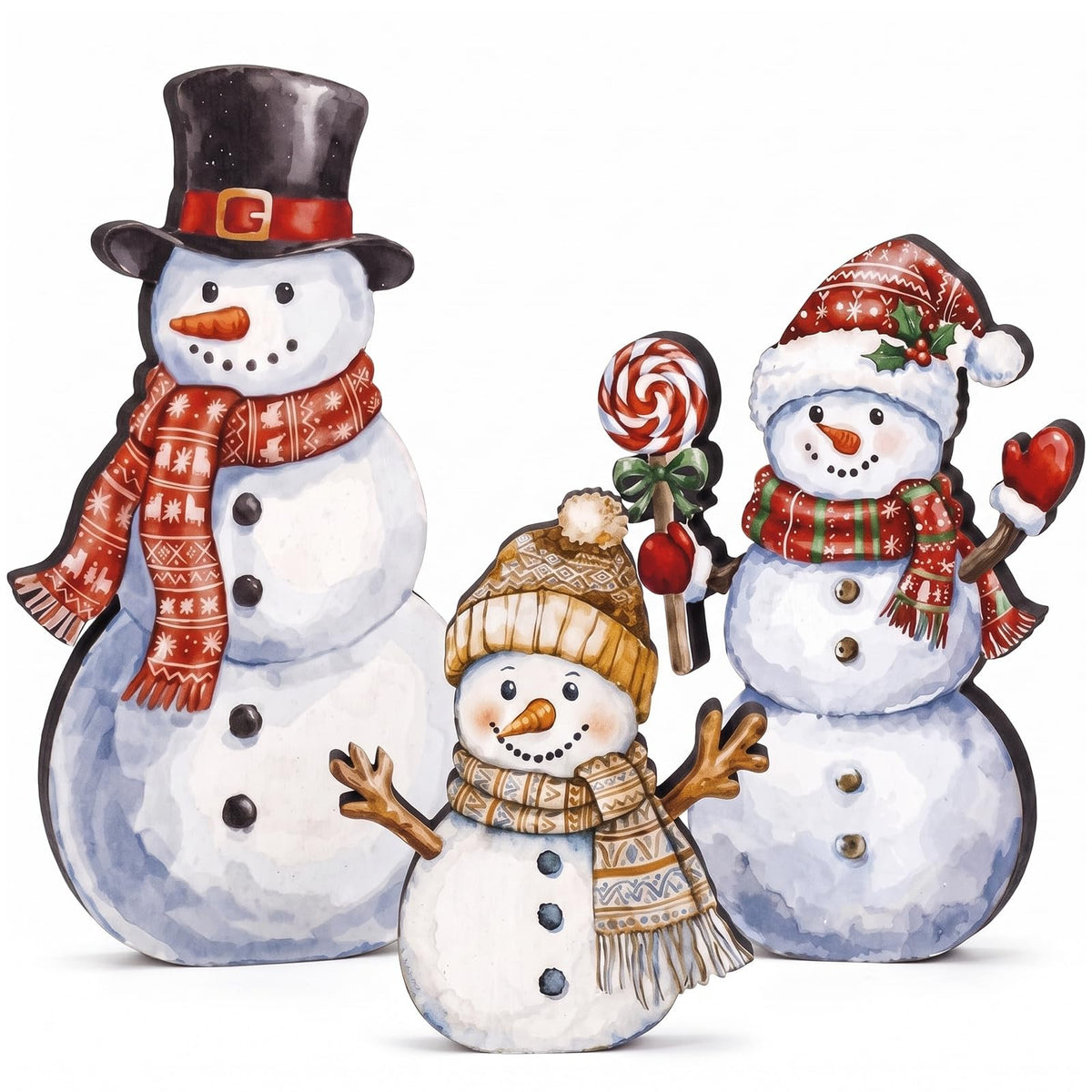 Chinoiserie Wooden Snowmen, Set of 3