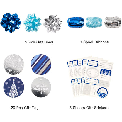 Christmas Wrapping Paper Rolls, Blue and Silver, 4 Rolls