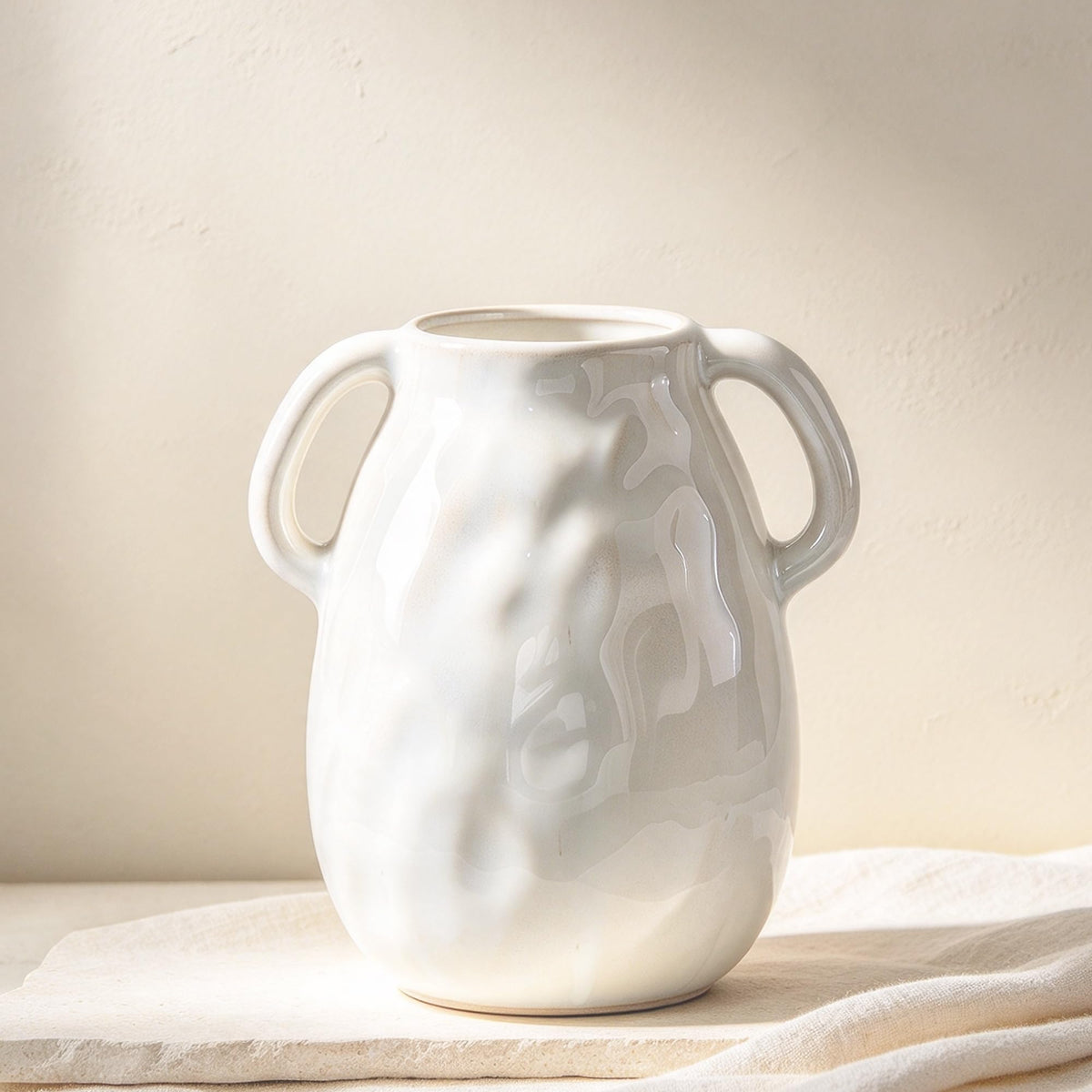 Blue Ceramic Vase with Two Handles