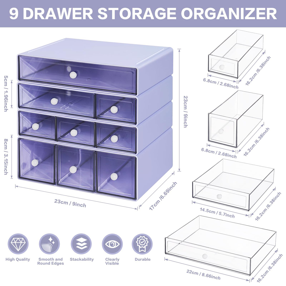 Blue 9-Drawer Desktop Storage Organizer