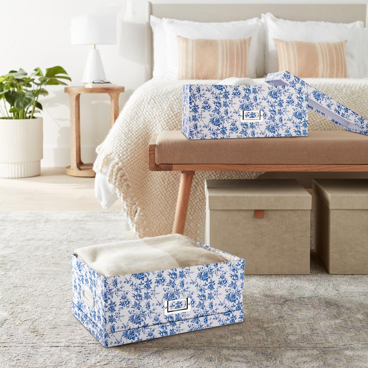 Blue and White Floral Nested Storage Boxes