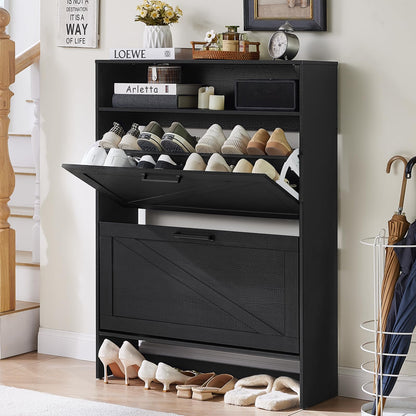 Blue Narrow Shoe Cabinet with 2 Flip Drawers