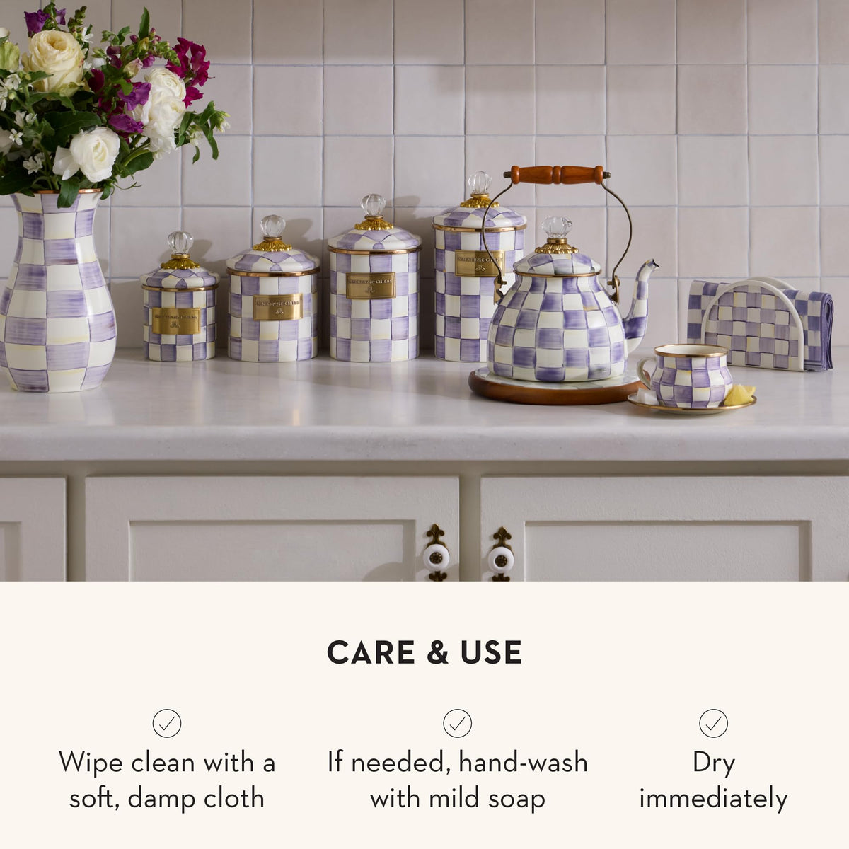 MacKenzie-Childs Enamel Canister Set, Royal Check