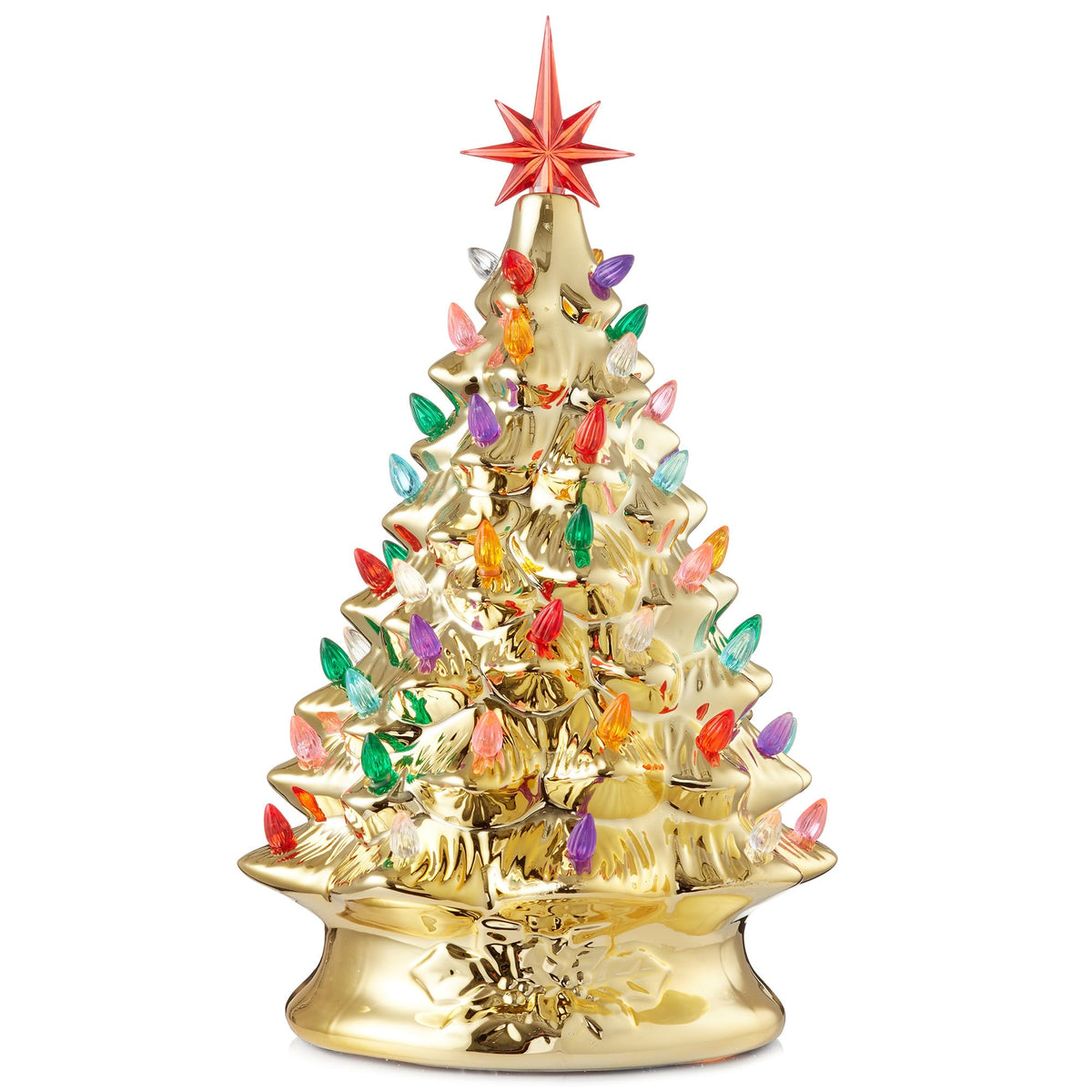 Hand Painted Ceramic Christmas Tree, 15 Inch Pre-Lit