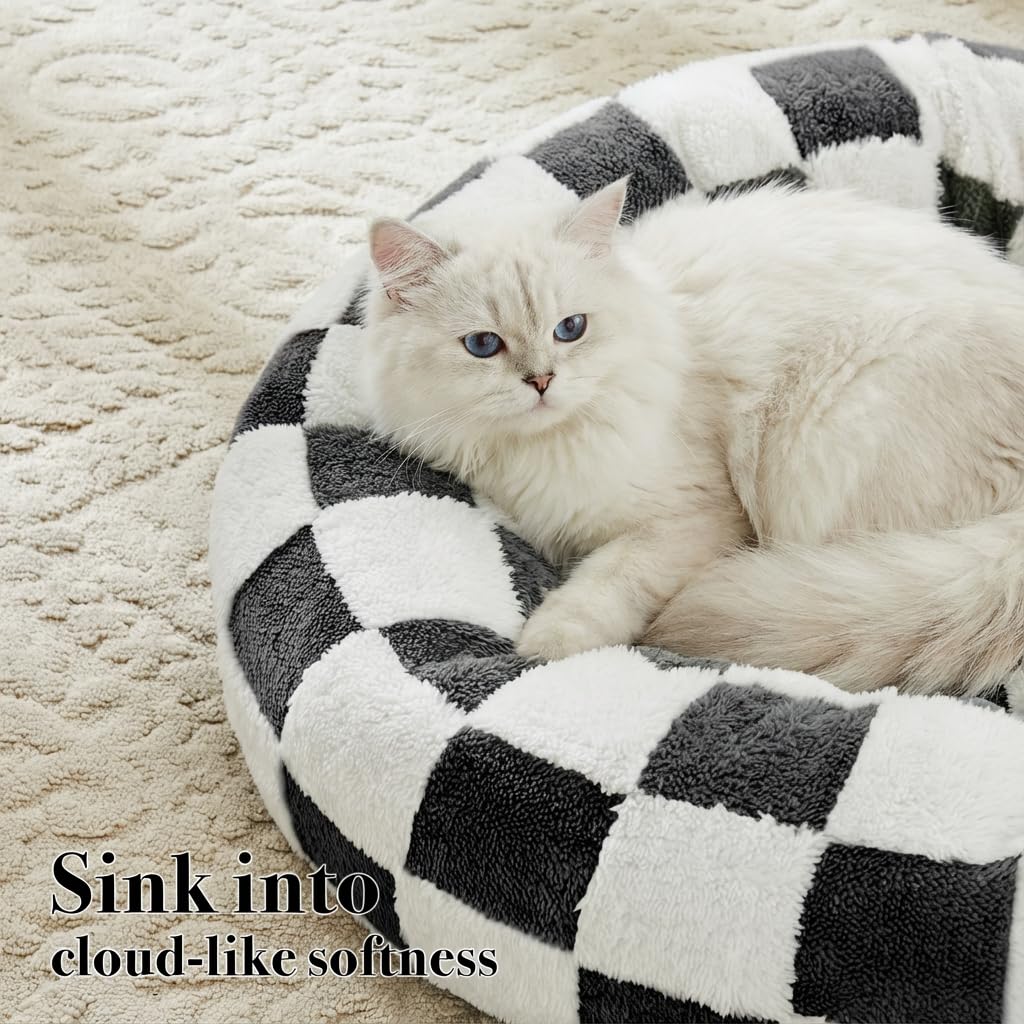 Blue Checkered Round Dog Bed