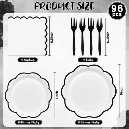 Blue Scalloped Paper Plates and Napkins, Serves 24