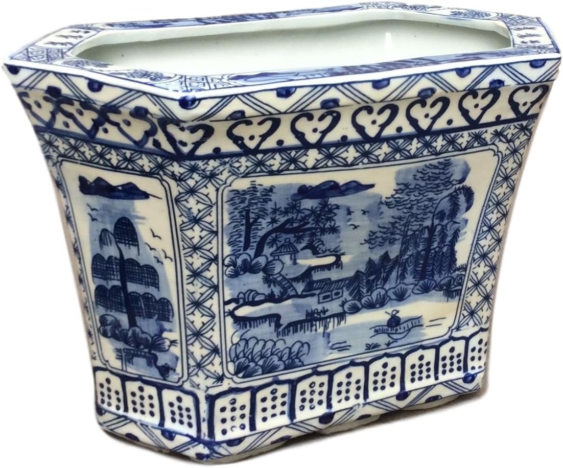 Blue and White Hexagon Porcelain Cachepot Planter