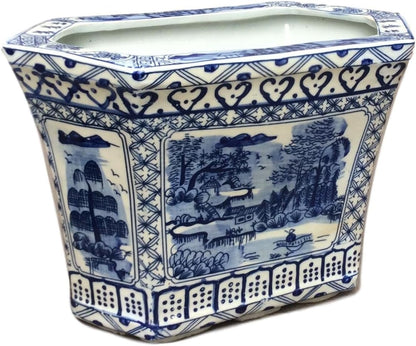 Blue and White Hexagon Porcelain Cachepot Planter