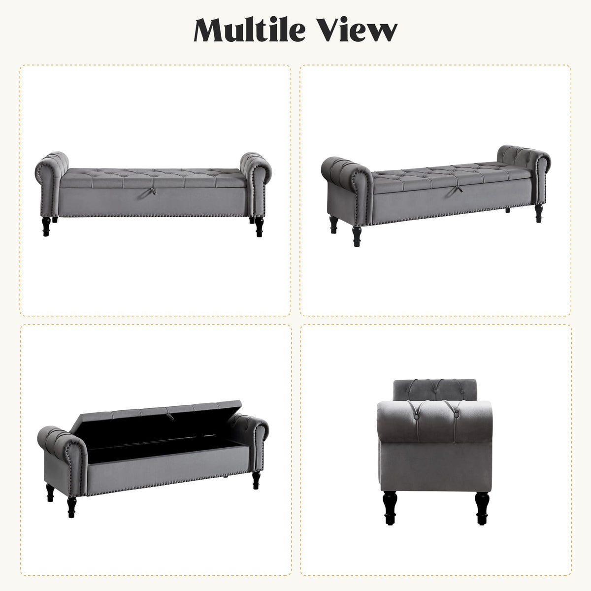 Navy Velvet Tufted Storage Bench