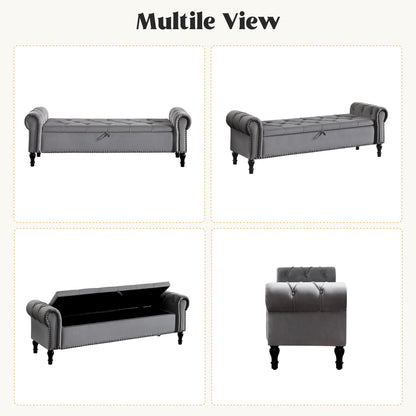 Navy Velvet Tufted Storage Bench