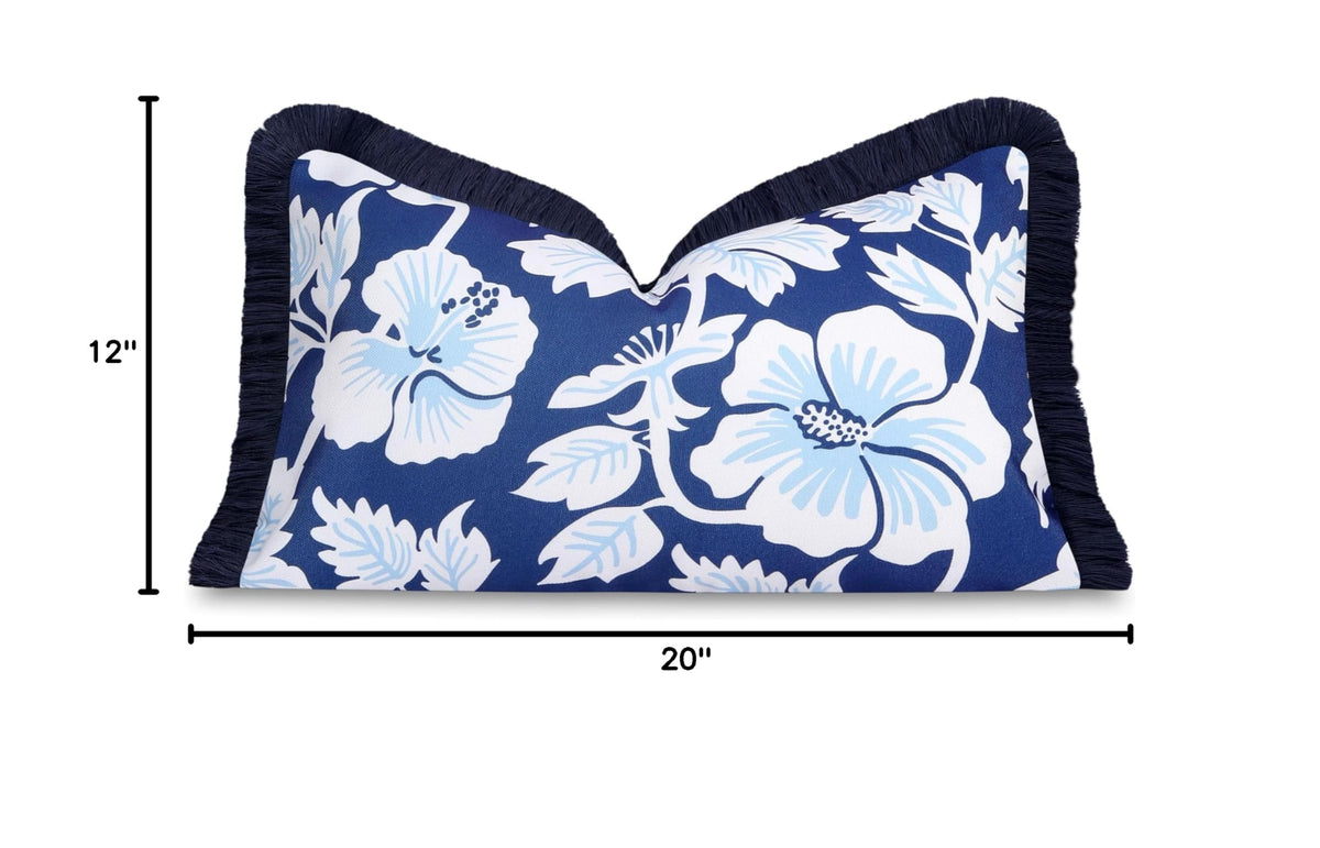 Navy Greek Key Outdoor Lumbar Pillow Cover, 12x20