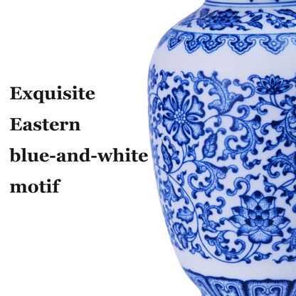 Blue and White Chinoiserie Trumpet Vase, 10 Inch