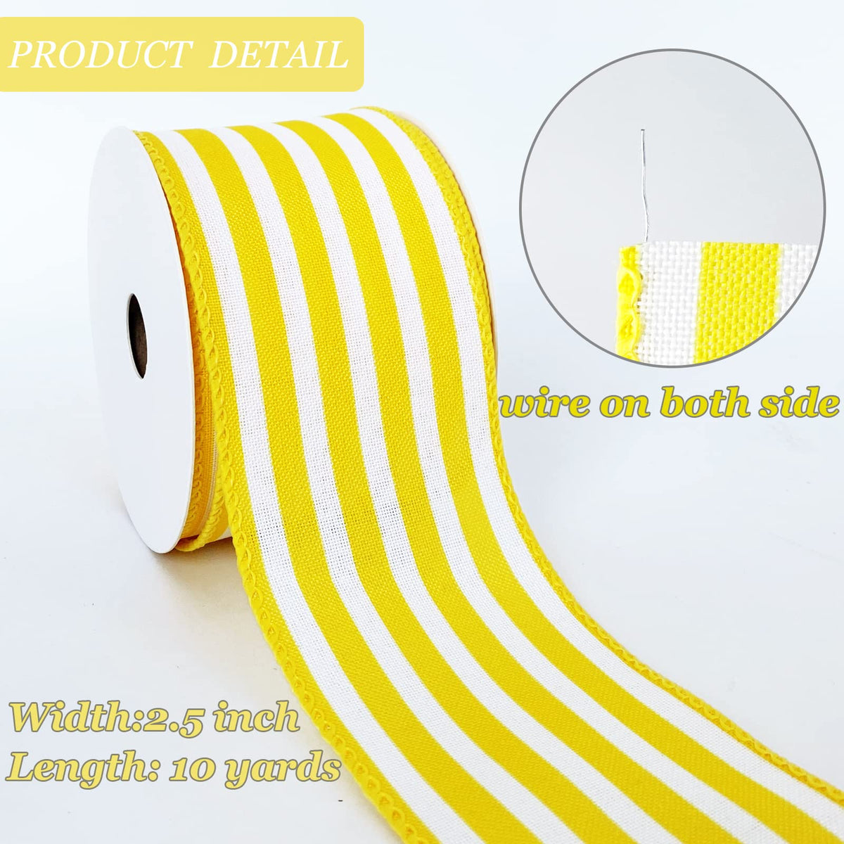 Royal Blue and White Striped Wired Ribbon, 2.5 Inch
