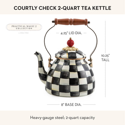 MacKenzie-Childs Enamel Tea Kettle, Royal Check