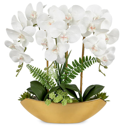 Briful Faux Orchid in Blue and White Boat Vase