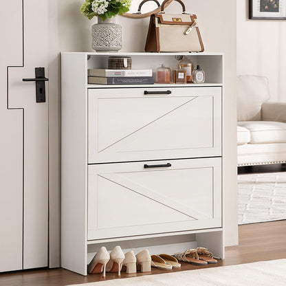 Blue Narrow Shoe Cabinet with 2 Flip Drawers