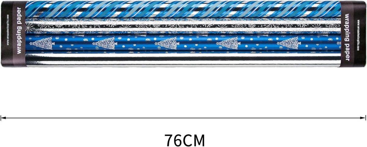 Christmas Wrapping Paper Rolls, Blue and Silver, 4 Rolls