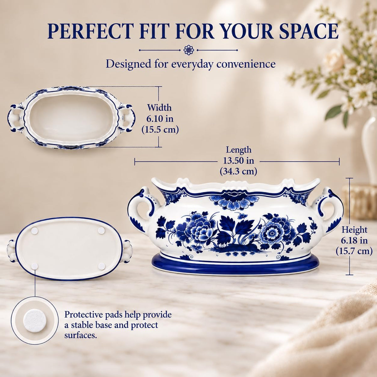 Blue and White Oval Footbath Planter