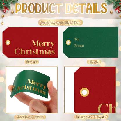 Christmas Gift Tags with Ribbon, 100 Pack, Blue and Silver