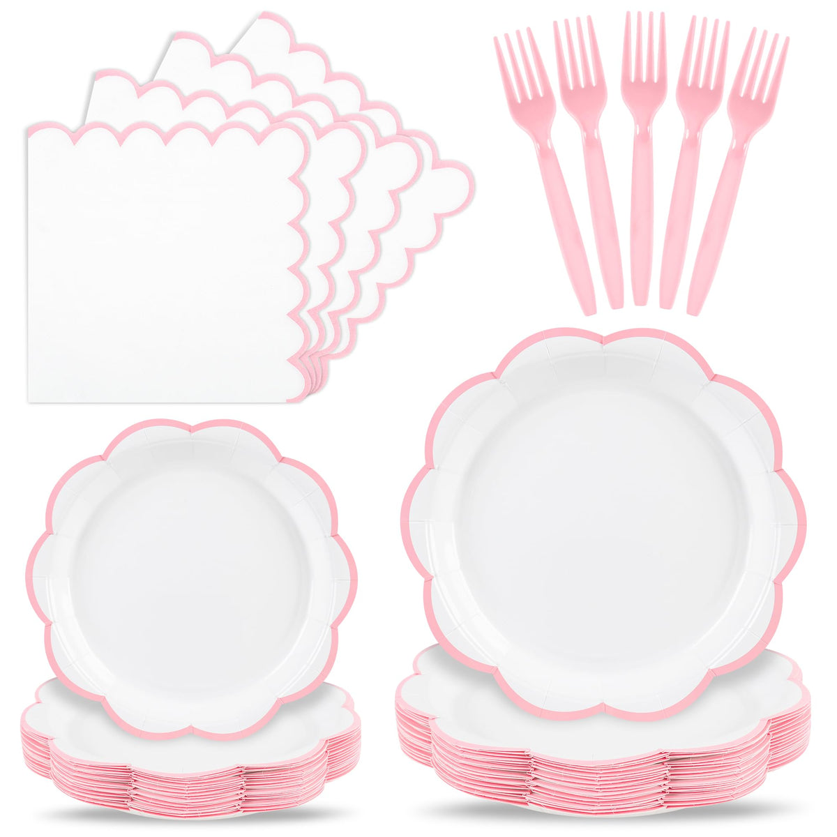 Blue Scalloped Paper Plates and Napkins, Serves 24