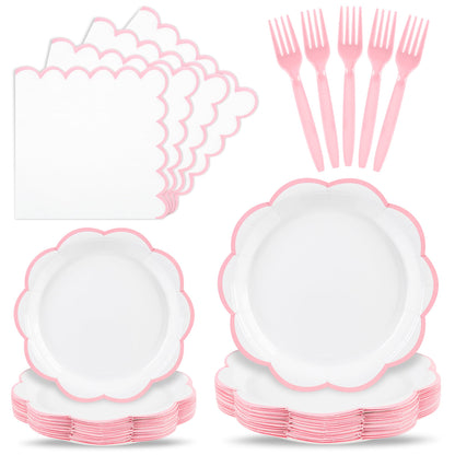 Blue Scalloped Paper Plates and Napkins, Serves 24
