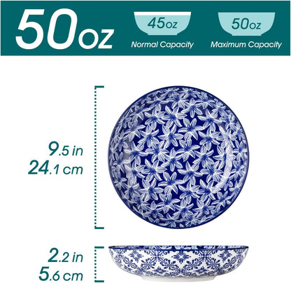 Blue and White Floral Pasta Bowls, Set of 6