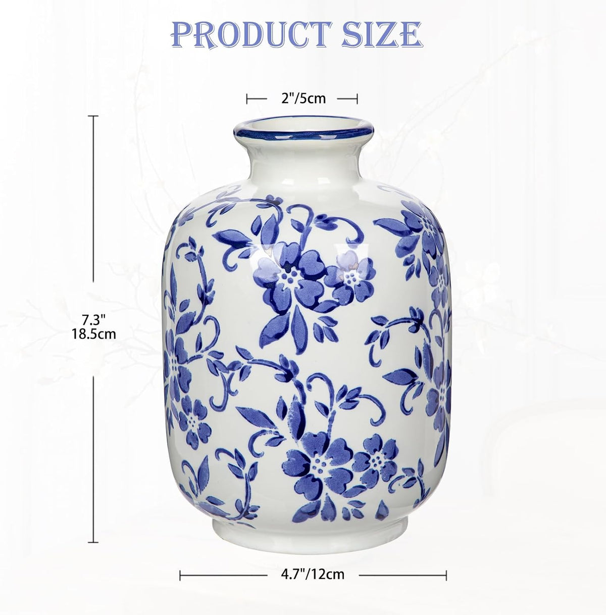 Hollyone Blue and White Chinoiserie Bottle Vase, 7 Inch