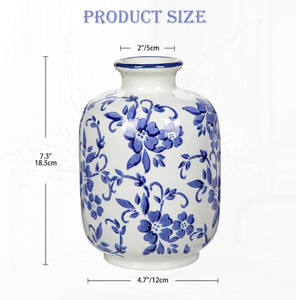 Hollyone Blue and White Chinoiserie Bottle Vase, 7 Inch