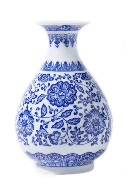 GaLouRo Blue and White Ginger Jar Vase, 9 to 10 Inch