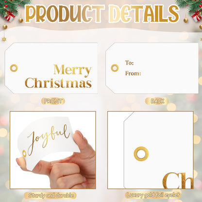 Christmas Gift Tags with Ribbon, 100 Pack, Blue and Silver