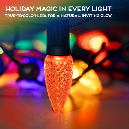 Blue C9 Faceted LED Christmas Bulbs, Set of 25