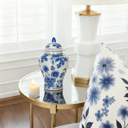 Blue and White Ginger Jar with Lid, 11 Inch