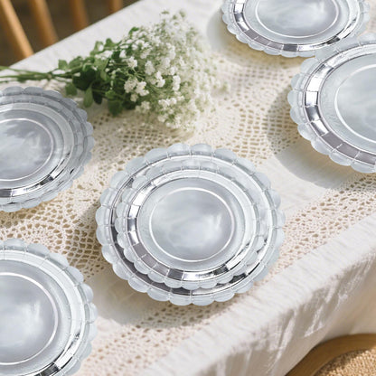 White Scalloped Paper Plates, Royal Blue Trim, 50 Pack