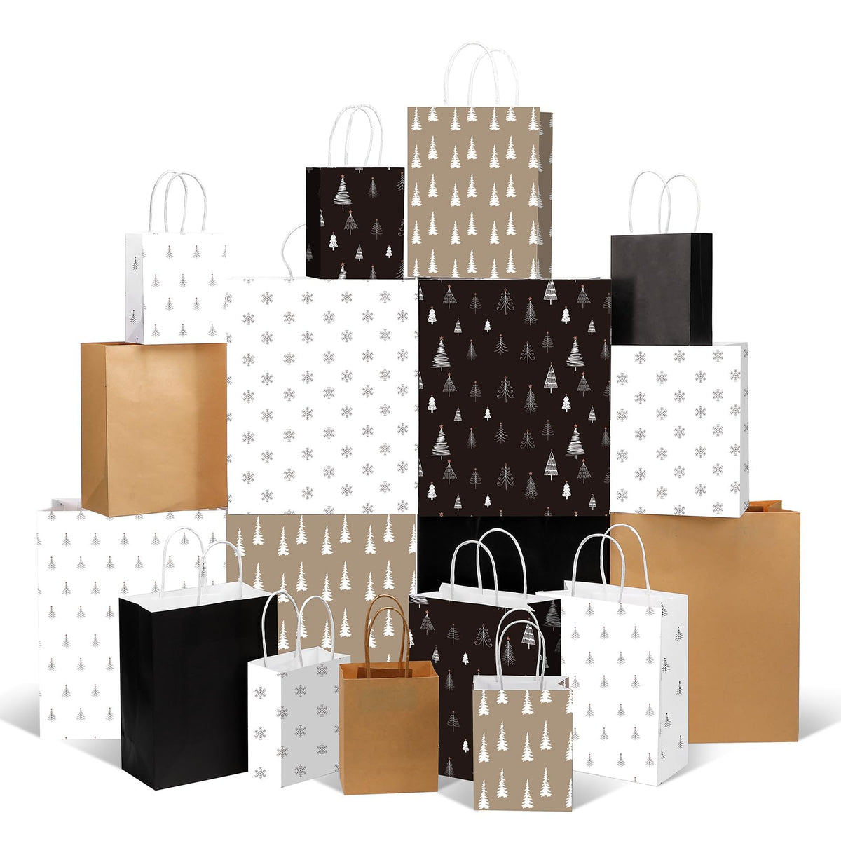 Blue Toile Christmas Kraft Gift Bags, Set of 18
