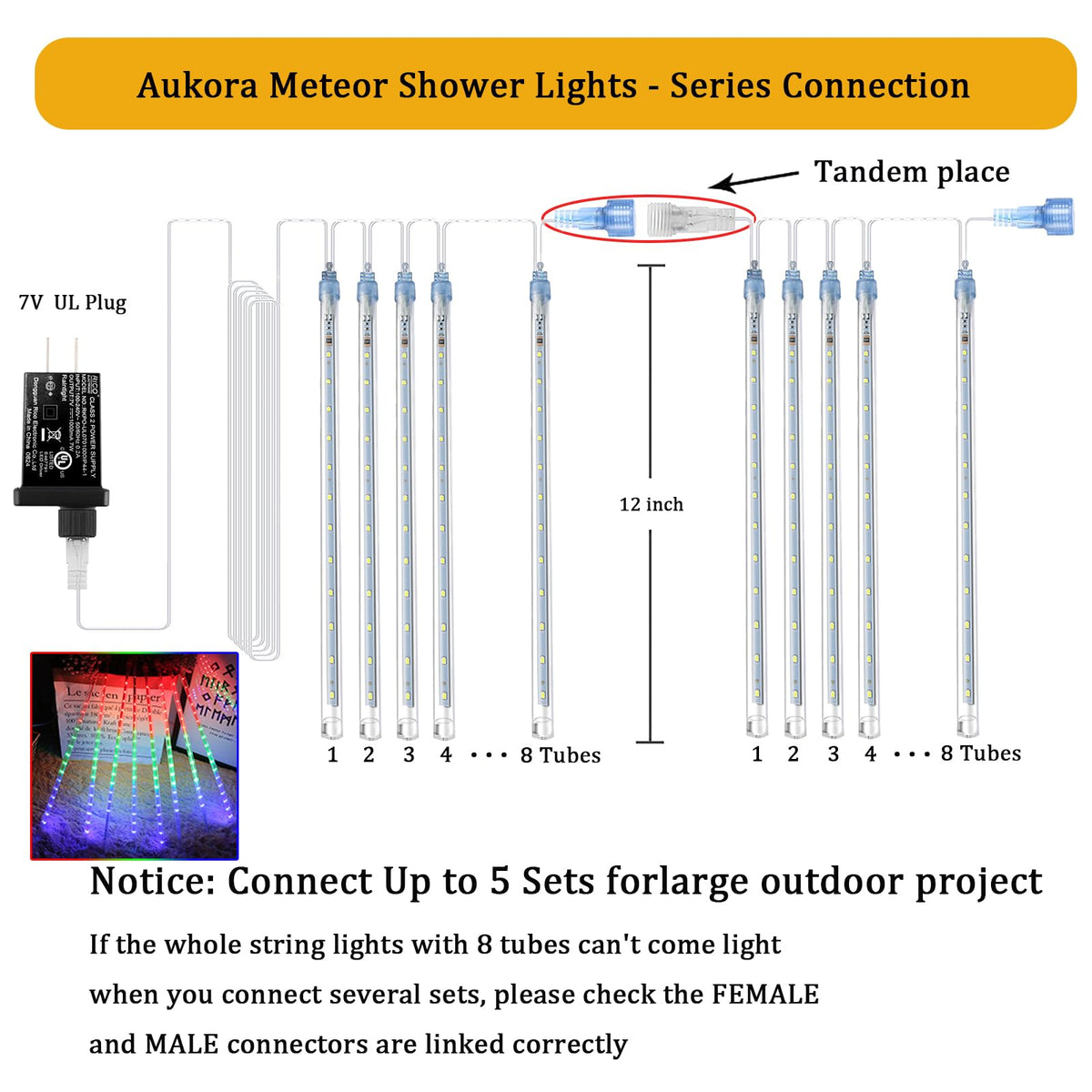 Aukora Blue Meteor Shower Lights