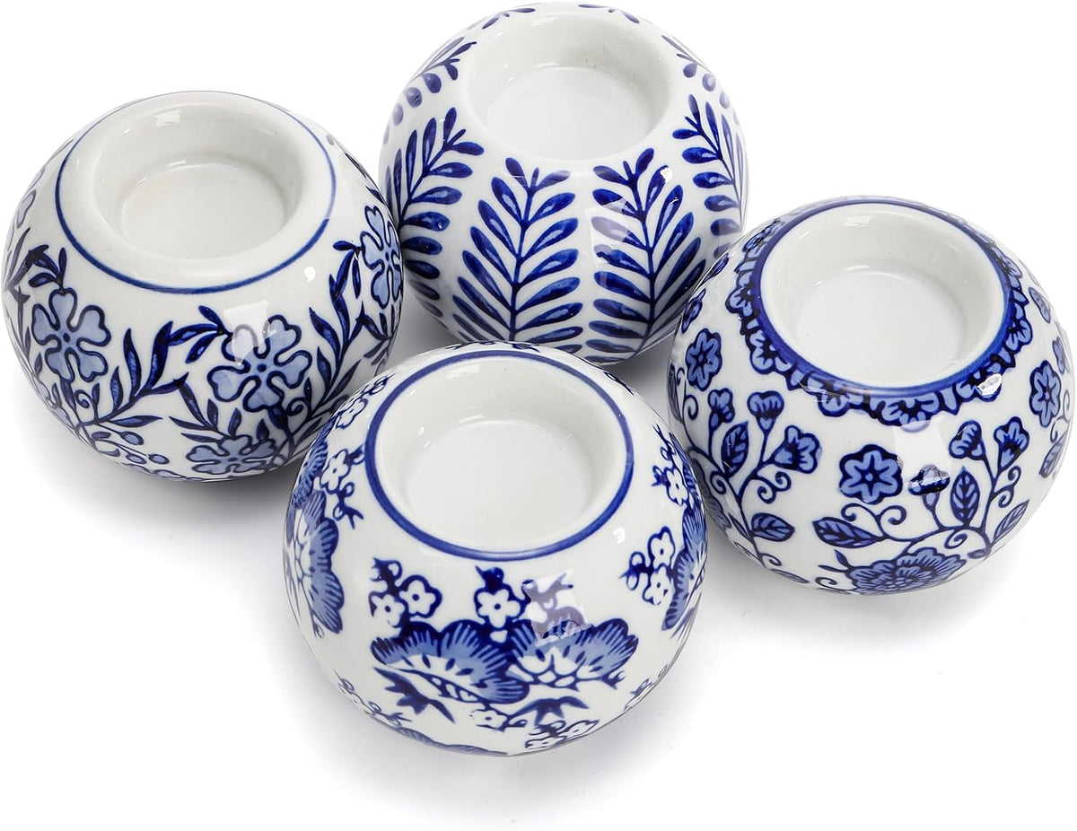Blue and White Chinoiserie Tealight Holders, Set of 4