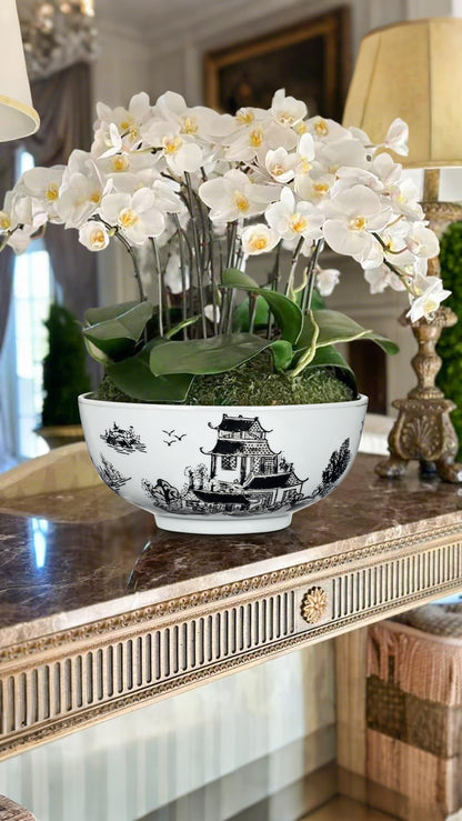 Blue and White Chinoiserie Bowl Planter, 9 Inch
